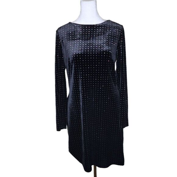 Vintage 90s Express Long Sleeve Body Con Backless Rhinestone Velvet Dress Women - Picture 1 of 7